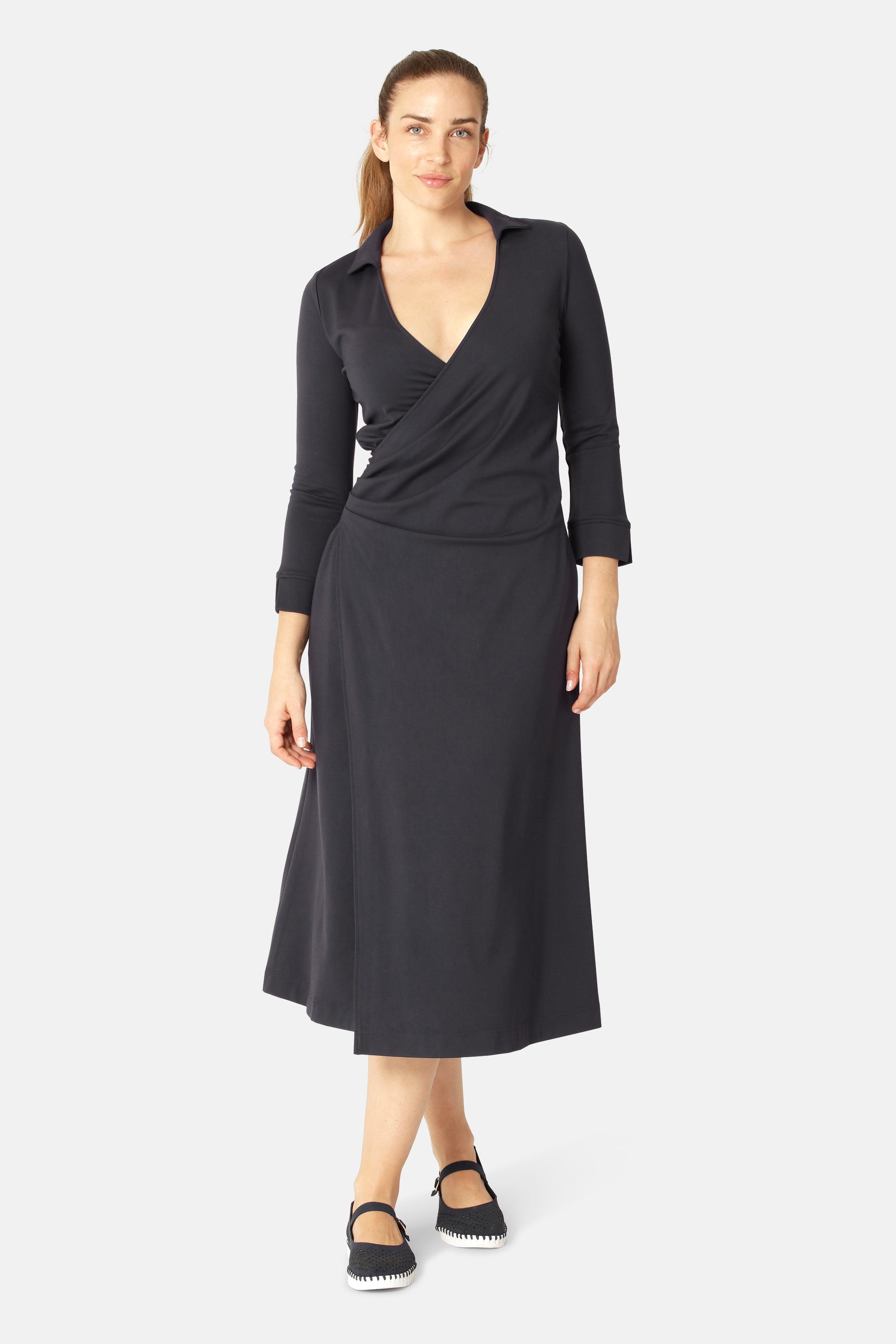 Kleid mit Langen Ärmeln und Falten - Dark Indigo